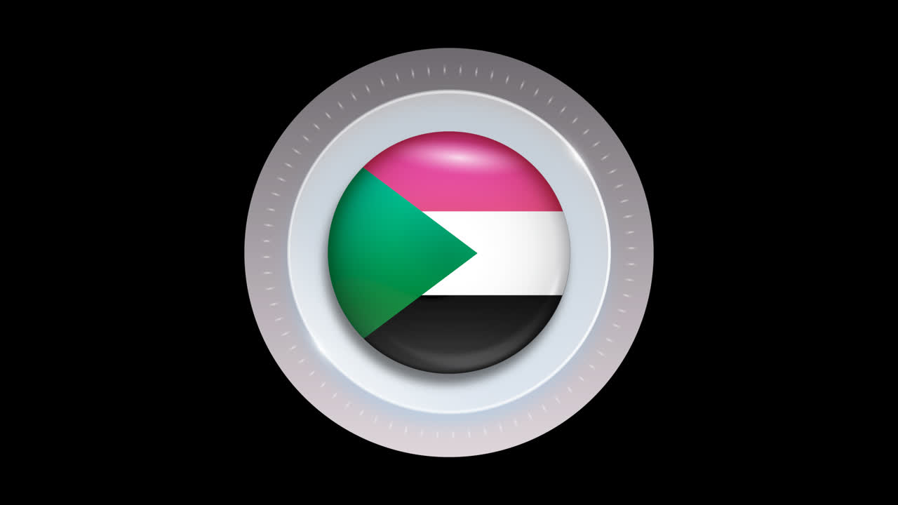 3D Animated Button with Sudan Flag on Black Background