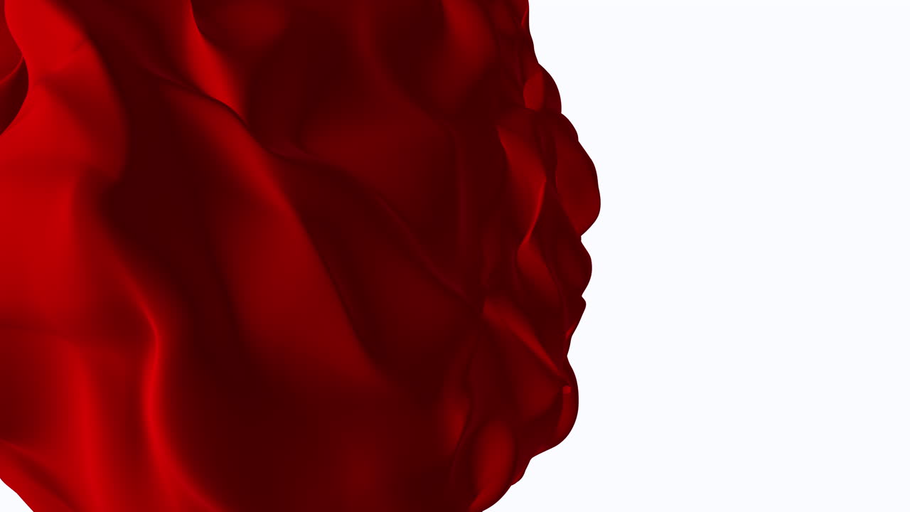 Tessuto rosso fluttuante mosso da un'atmosfera romantica per San Valentino su sfondo bianco con spazio per il testo