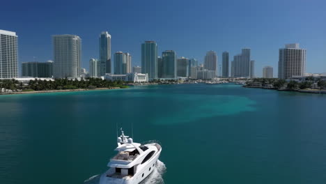 miami skyline and bay with modern buildings and boat