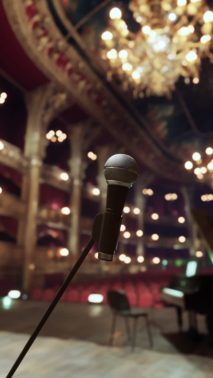 micrófono en el escenario de una sala de conciertos