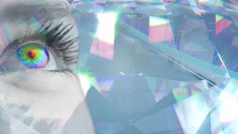 animation of colorful eye over glowing crystals