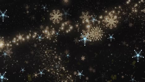 Animation-of-snowflakes-and-confetti-on-black-background