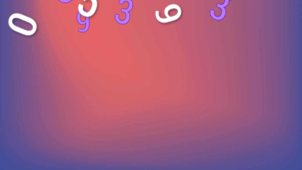 Animazione digitale di più numeri che cambiano che si muovono su uno sfondo sfumato viola e rosa