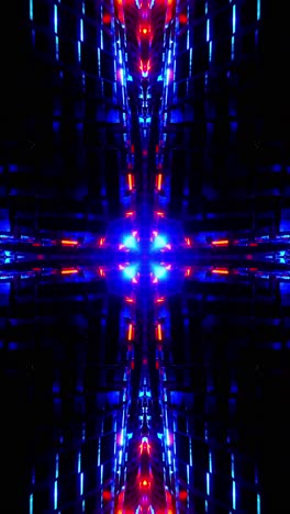 dark abstract animation of cross with blue lights. kaleidoscope vj loop vertical