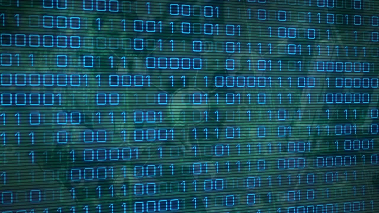 Binary coding data processing over network of profile icons against green background