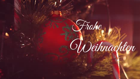 frohe weihnachten escrito sobre el árbol de navidad