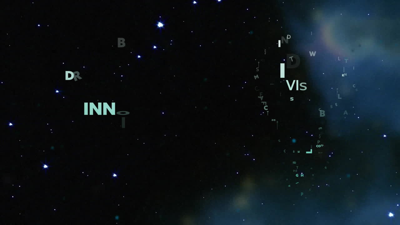 Animation of brain and light bulb of aspirational business text over light spots on black background