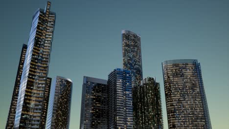 rascacielos de la ciudad por la noche con cielo oscuro