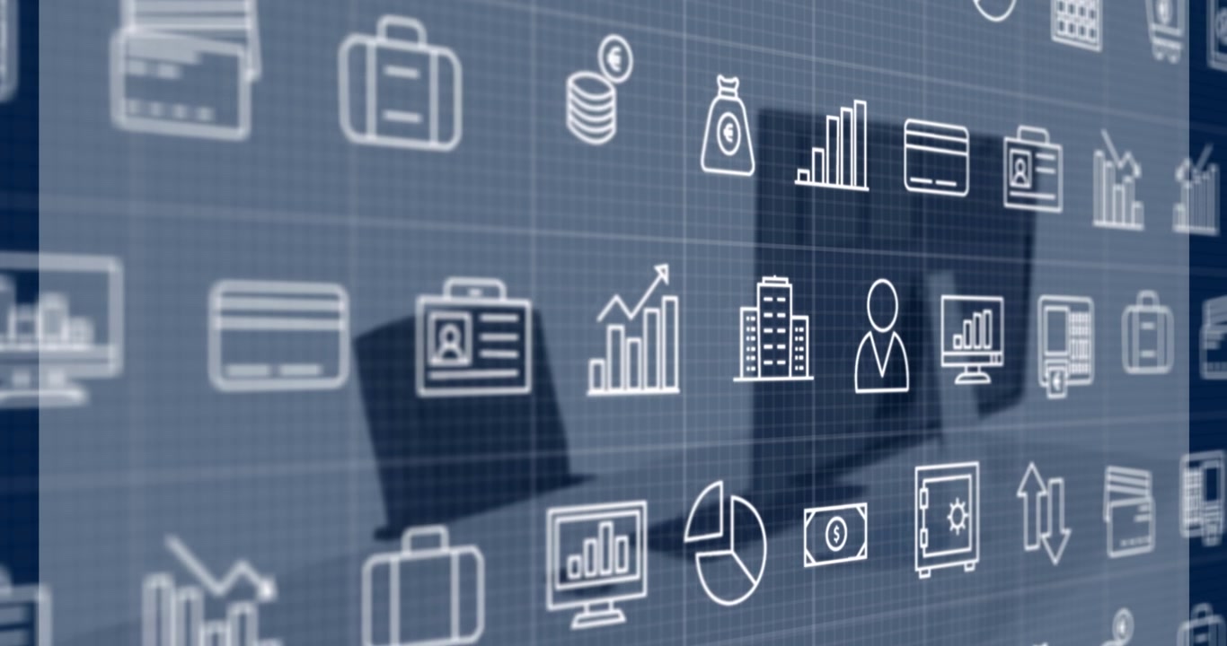 Animation of business icons over office