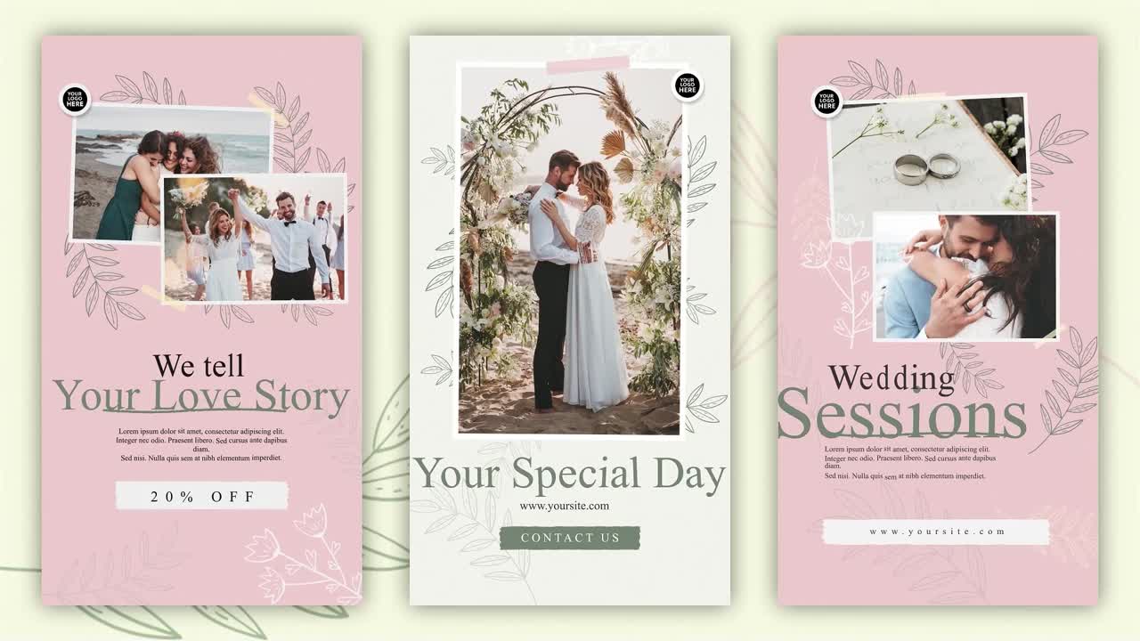 Una plantilla moderna de gráficos en movimiento diseñada para contenido de video de fotos de boda