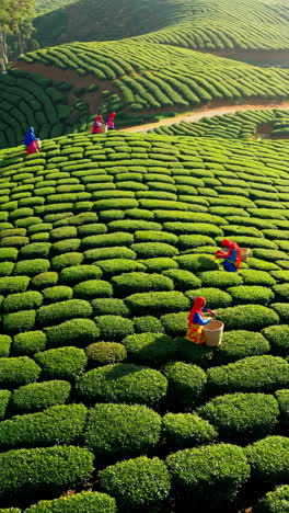 Tea Pickers in a Lush Tea Plantation
