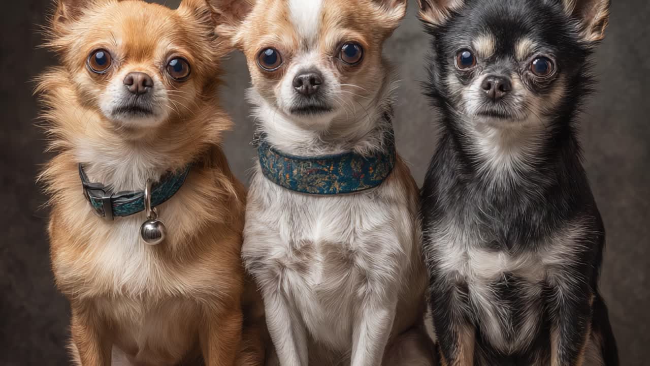 Three Charming Chihuahuas Posing Together: A Dazzling Display of Friendship and Canine Personality in a Heartwarming Portrait