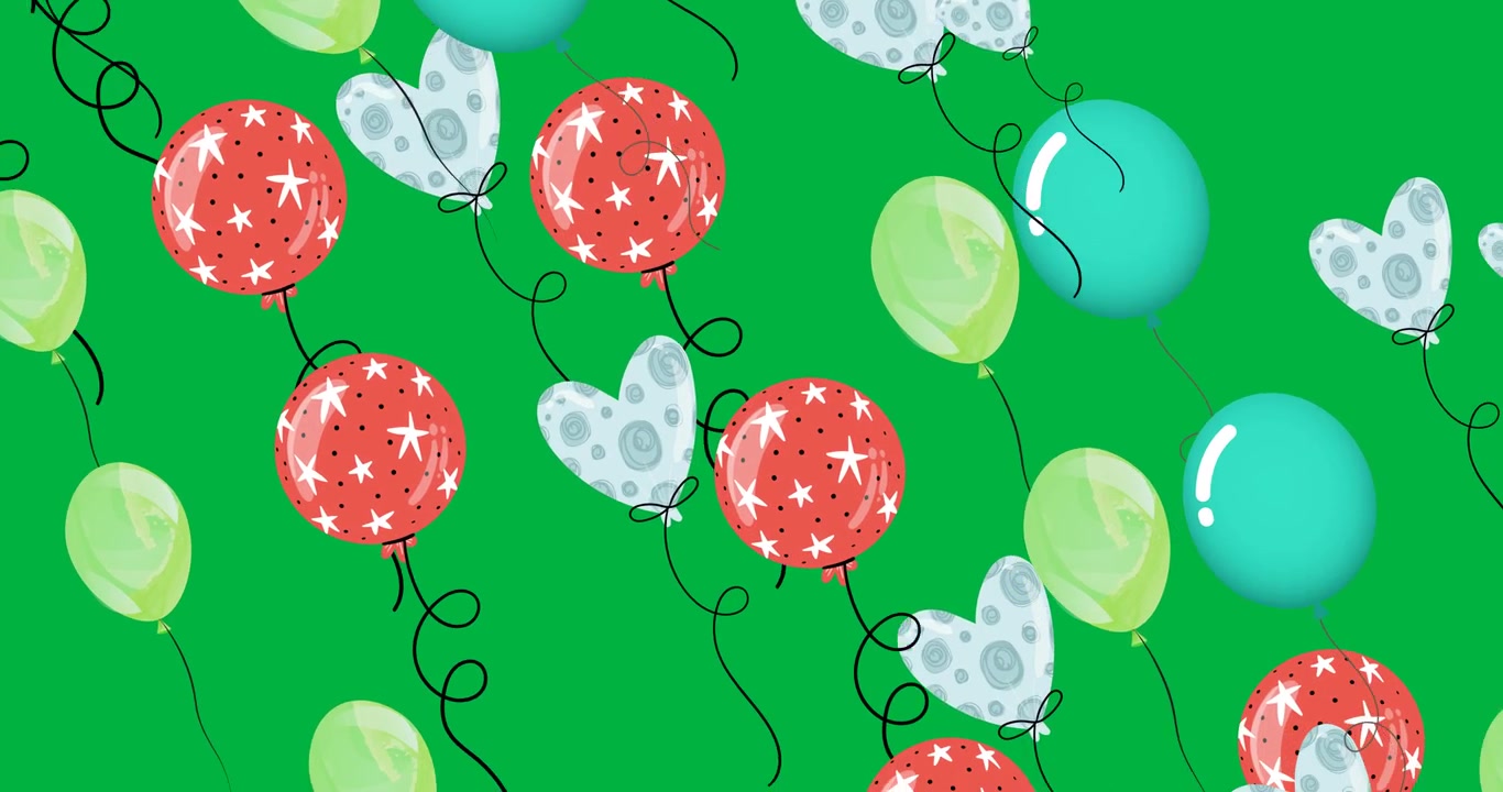 Animazione digitale di molti palloncini colorati che fluttuano su sfondo nero