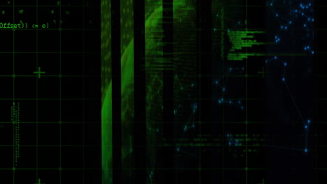animazione di forme in movimento e elaborazione dei dati su sfondo nero