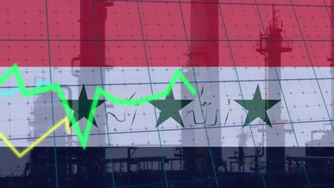 animación del procesamiento de datos financieros sobre la bandera de irak