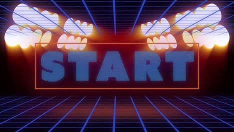 animation of start text over spot lights on black background