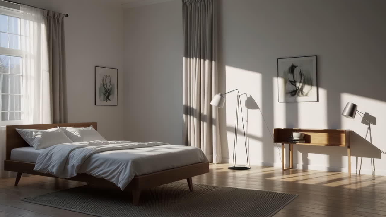 Modern Minimalist Bedroom with Sunlight