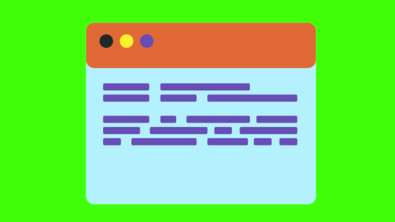 animación de un icono de código de programa en una pantalla verde