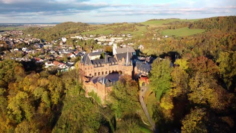 Pull-Away-At-The-Manor-House,-Red-Castle-In-Hradec-nad-Moravicí,-Czechia,-Czech-Republic