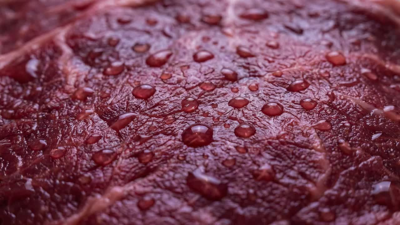 Primo piano di carne cruda con goccioline d'acqua