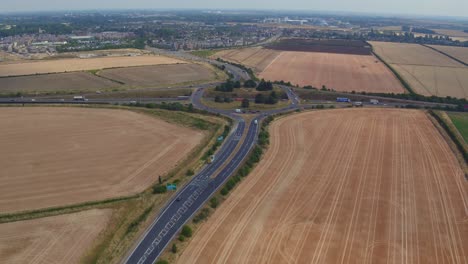 Luftaufnahme-Der-Kreuzung-M11-J11-Trumptington-Im-Vereinigten-Königreich