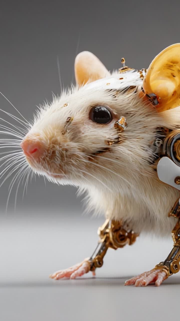 Nærbillede af en robotmus med indviklede mekaniske funktioner, der fremhæver blandingen af natur og teknologi i et fascinerende biomekanisk design