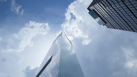 high angle view of glass skyscrapers