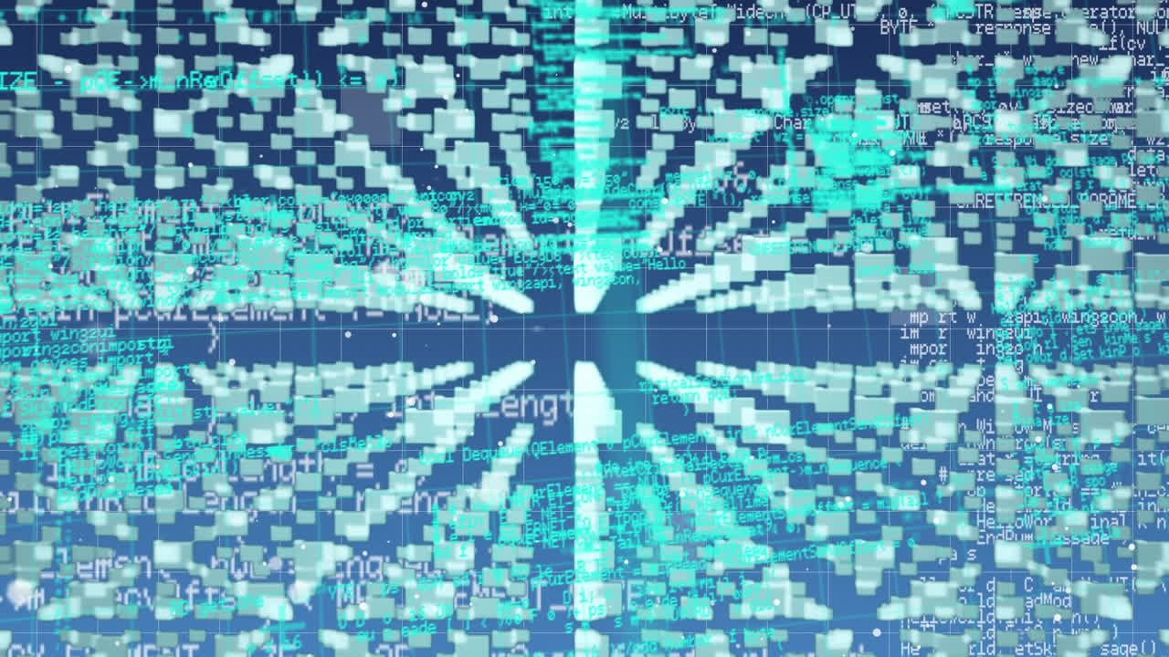 Animation of data processing and online security padlock over grid