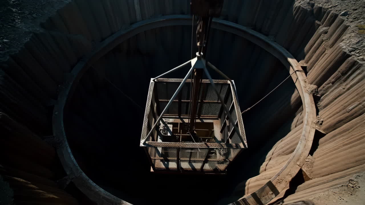 Industrial Mining Operation with Crane and Hoist