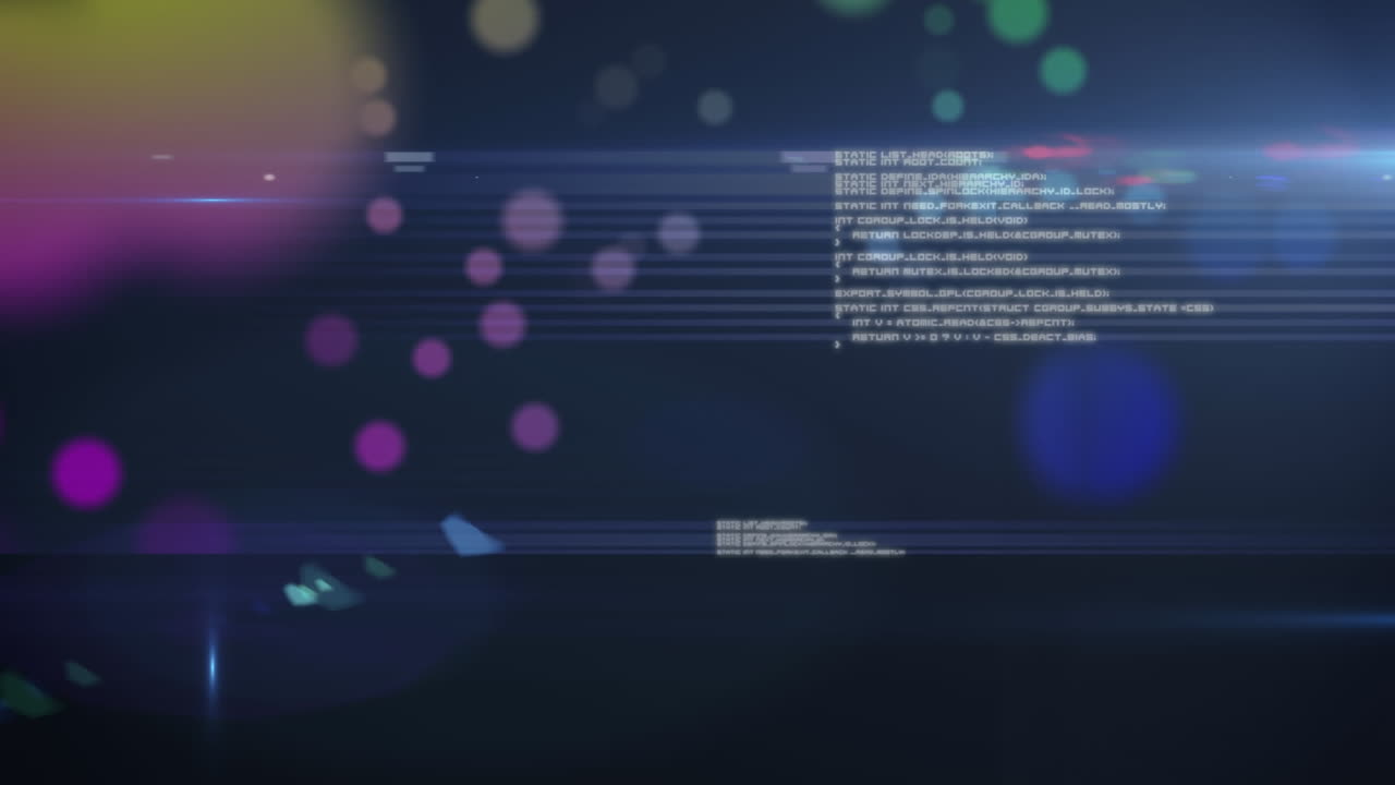 Animation of data processing over falling spots of lights