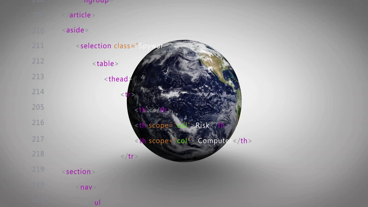 Rotating Earth with animated HTML code overlay