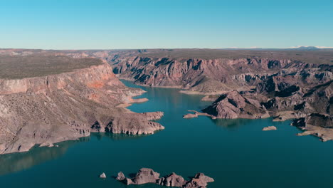 Aerial view of dramatic cliffs and river bends in Atuel Canyon, Argentina, Adventure travel