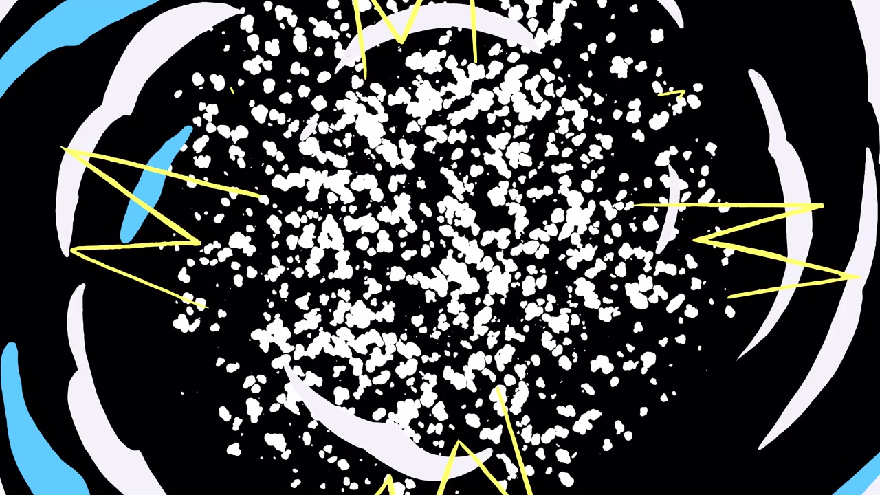 Animazione dinamica di forme astratte vorticose e particelle in dissolvenza