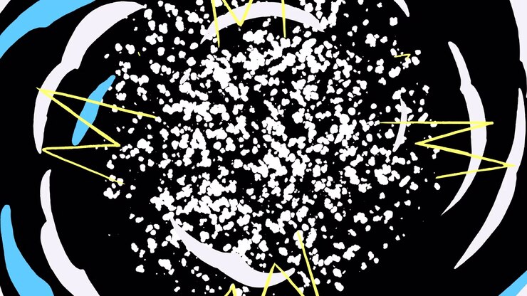 Animazione dinamica di forme astratte vorticose e particelle in dissolvenza