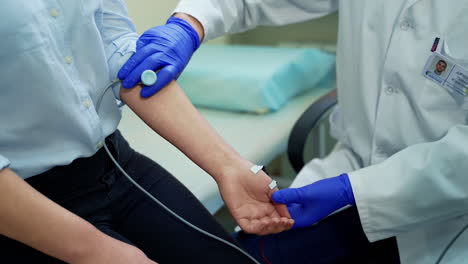 modern technologies in medicine. female patient during medicare services at medical checkup visit