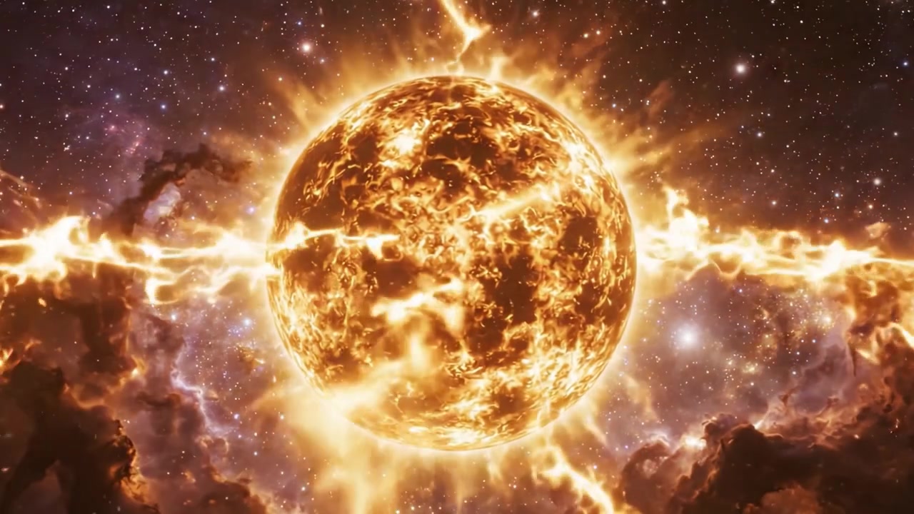En Betagende Kosmisk Transformation: Fra Rummet Dybder til En Stjernekæmpes Glødende Omfavnelse, Indfanger Denne Sekvens Majestæten af Himmelske Begivenheder