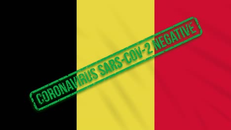 belgium swaying flag with a green stamp of freedom from coronavirus, loop