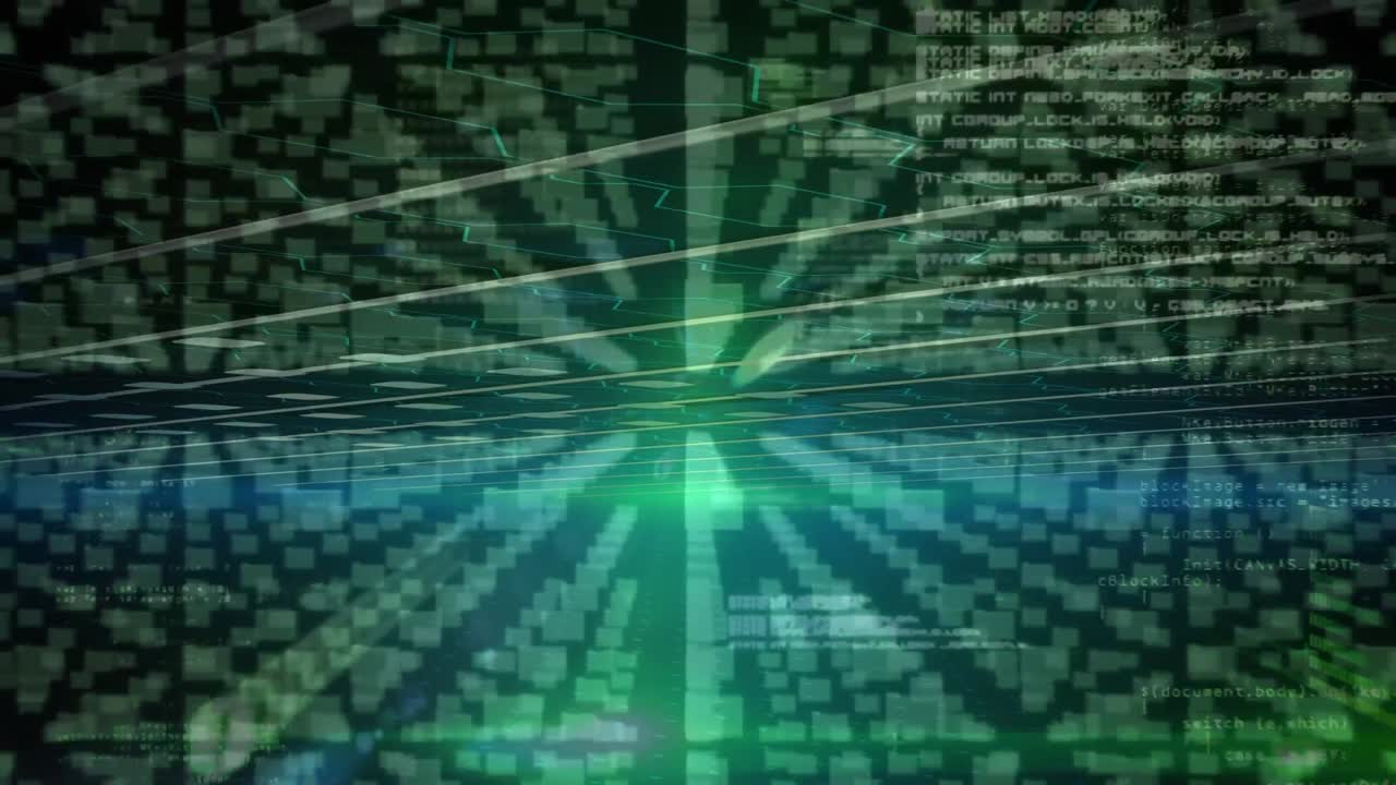 Animation of data processing and folders with online security padlock over black background