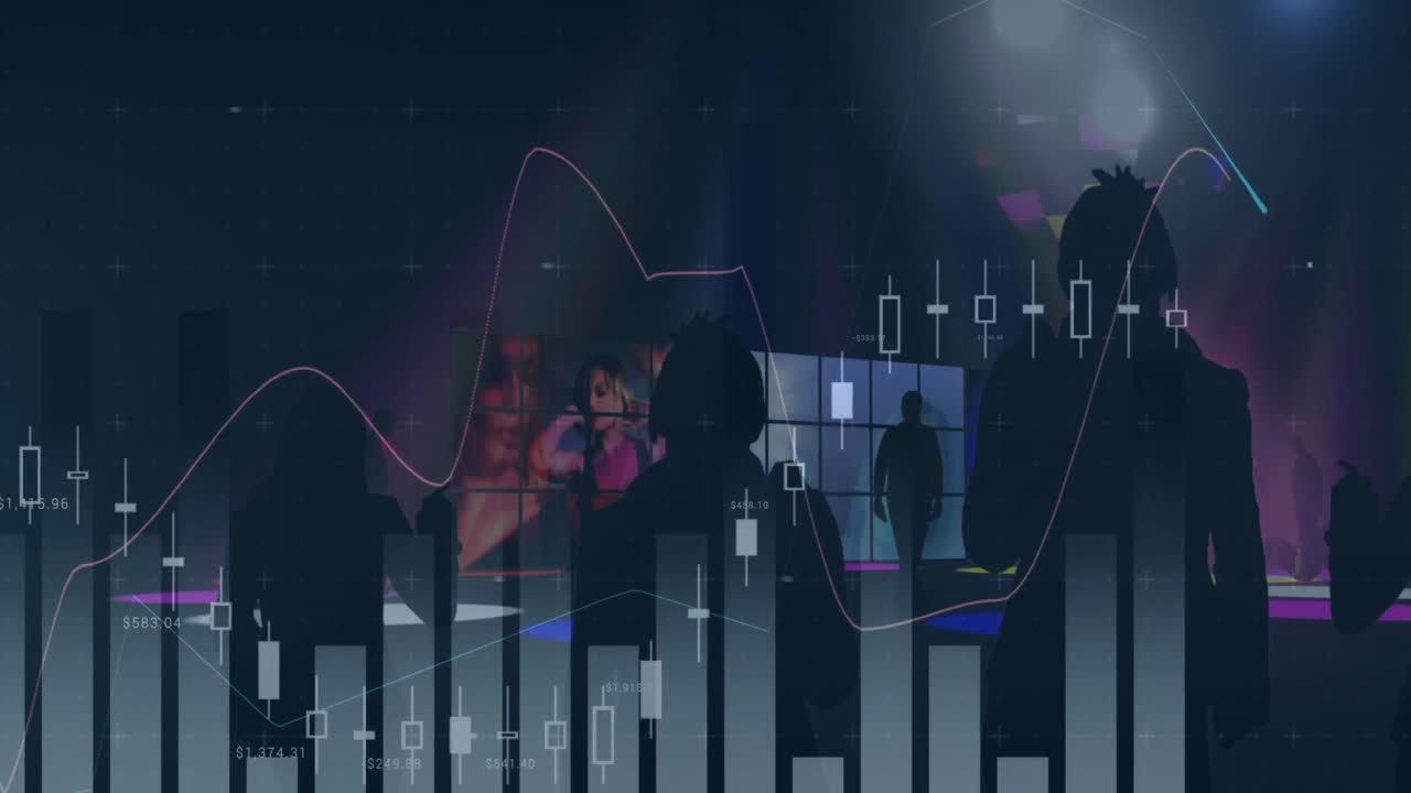 animazione dell'elaborazione dei dati finanziari su persone che ballano