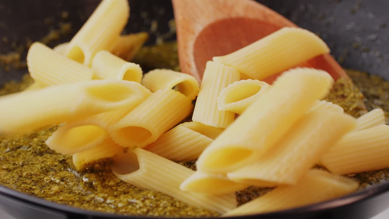 Cooking Pasta with Pesto Sauce