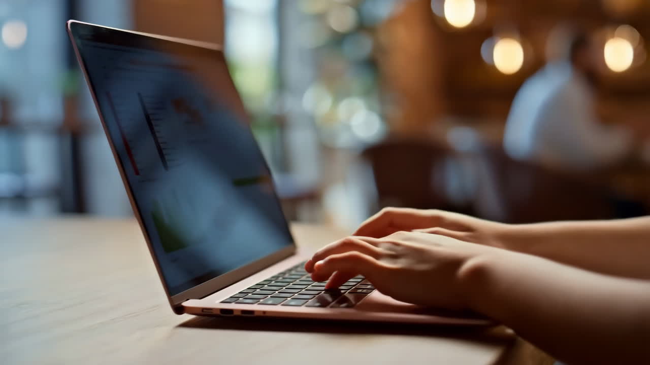 Person typing on a laptop in a cozy indoor setting