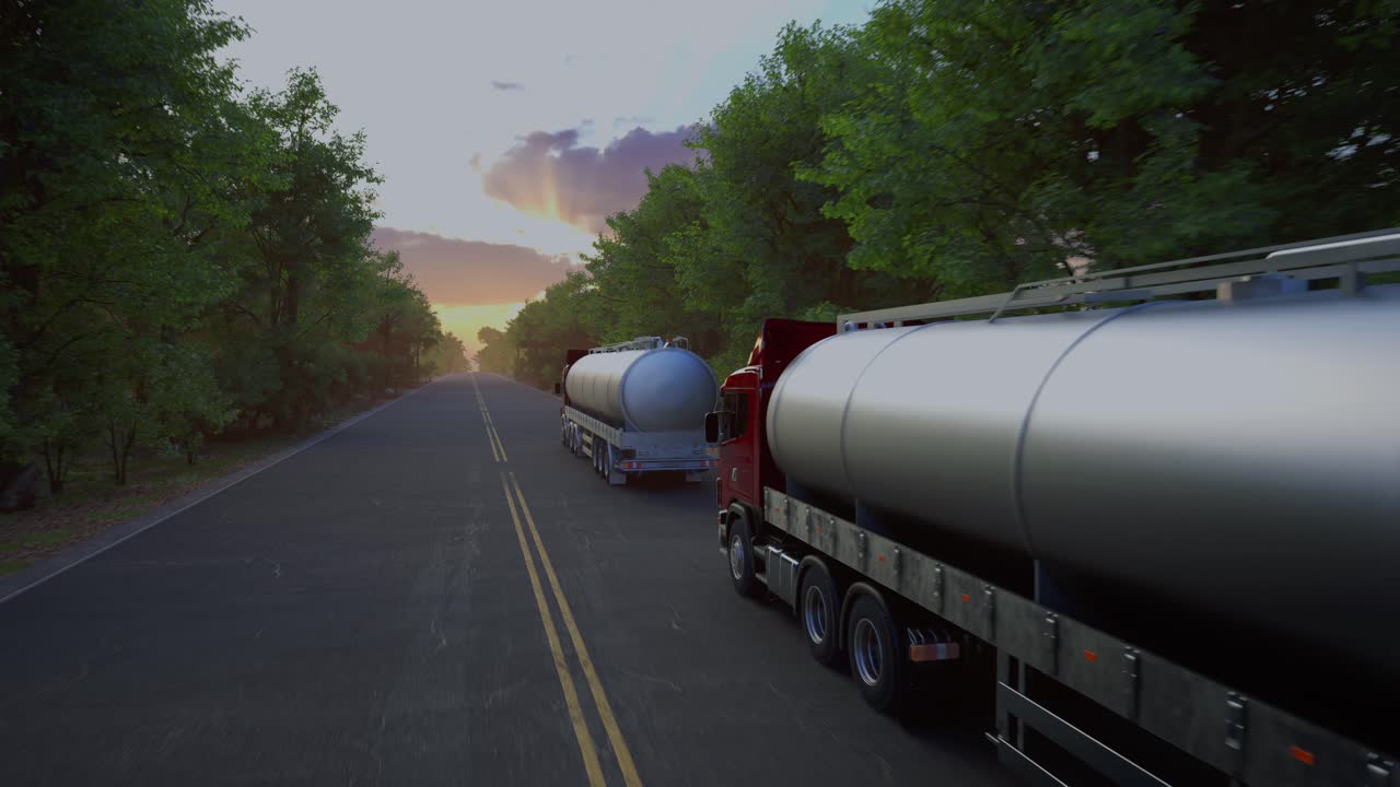 Tanker Truck on a Road at Sunset