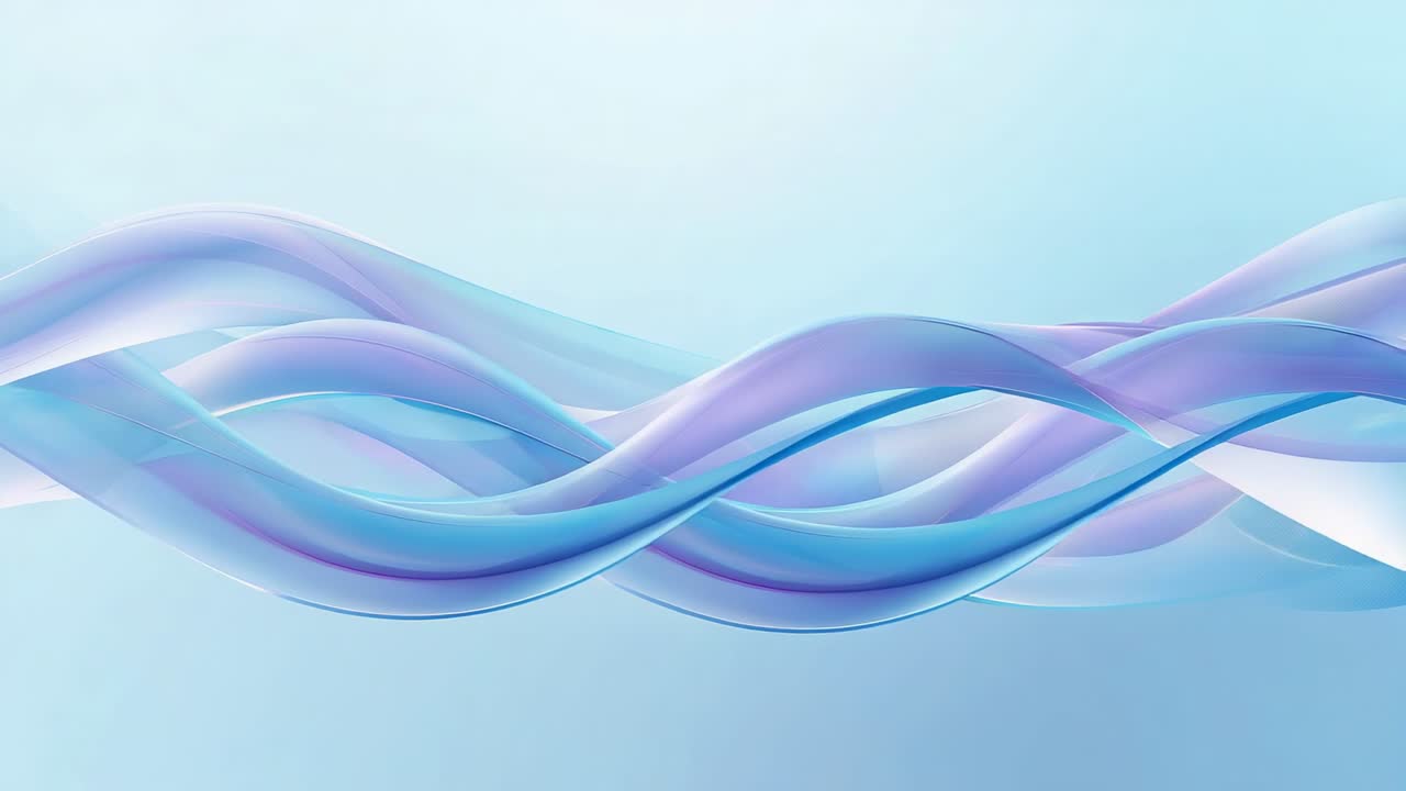 Flowing sheer pastel blue purple aqua ribbons shifting against pale-blue backdrop forming weave