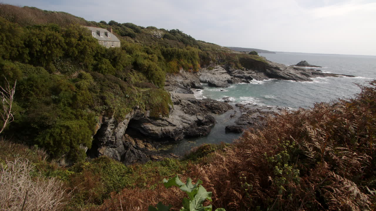 Wide shot of the Coast at Bessy's Cove, The Enys taken from the Coastal path , cornwall