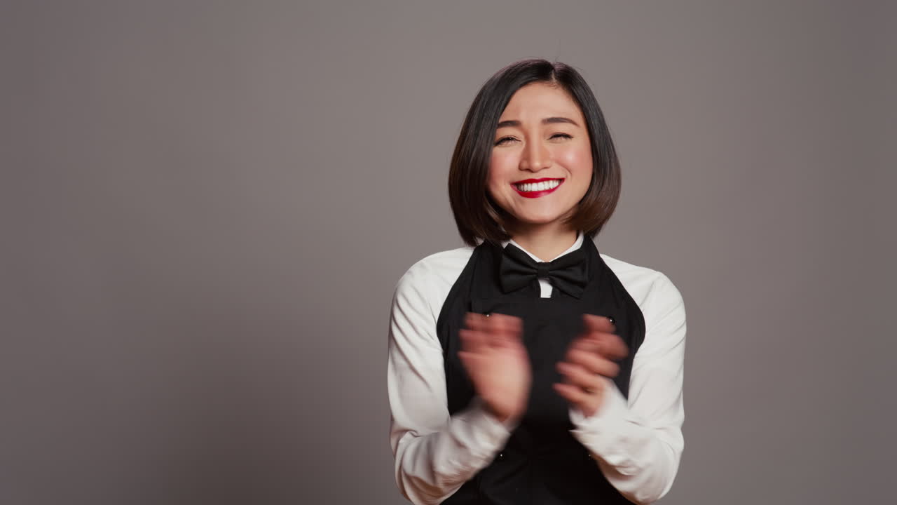 아시아 서버가 누군가에게 박수를 치고 성공을 축하하고 있습니다.