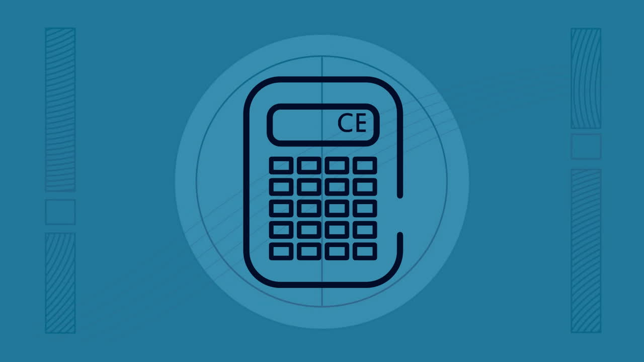 animación del icono de la calculadora y las formas en fondo azul