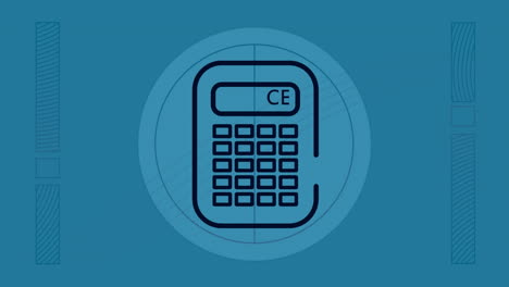 animation of calculator icon and shapes on blue background