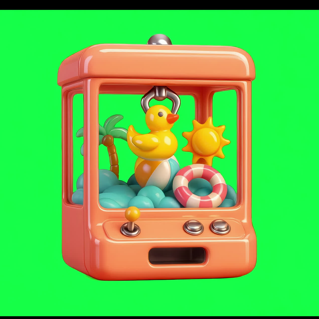 Illustrazione animata di una colorata macchina gru giocattolo, risorsa isolata, video 4K trasparente, alpha.