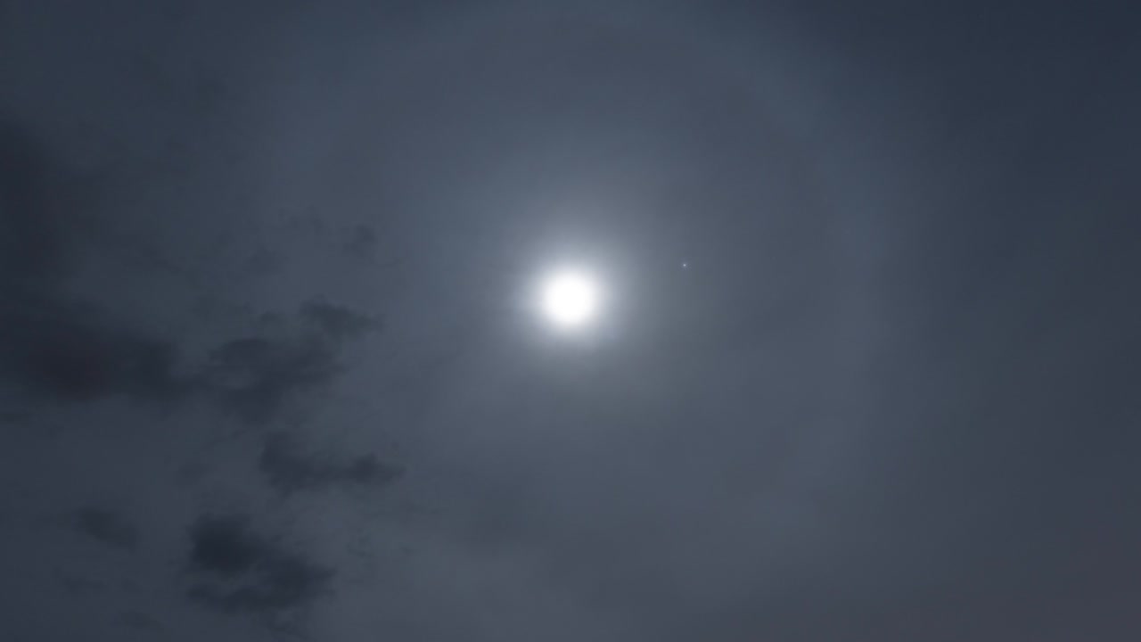 타임 스 달의 헤일로 현상 - 밤하늘 위에 놀라운 그리고 신비한 천문학적 - 달을 둘러싼 반지 - 달 헤일로