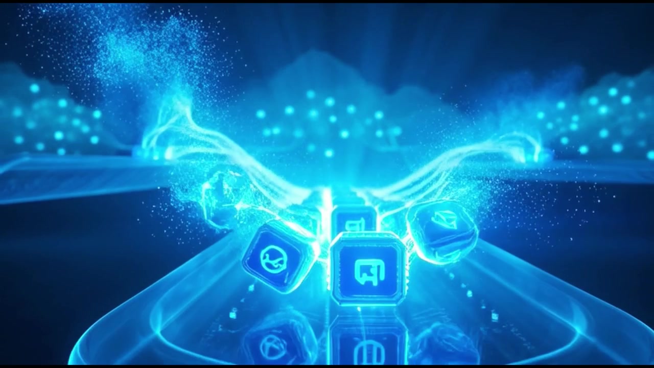 Digital Data Cubes Moving Along Glowing Network Paths